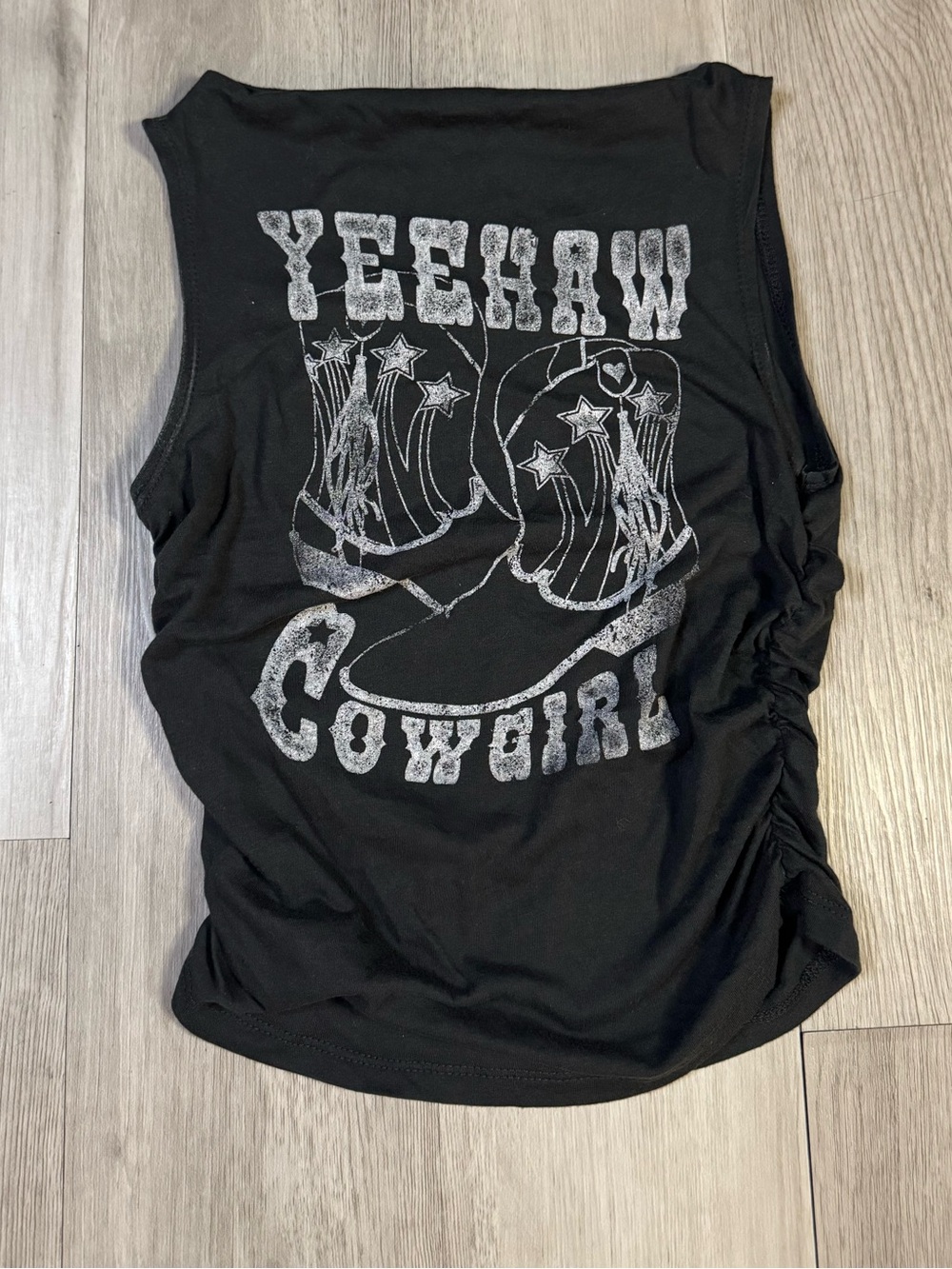 Wild Fable XS Black Western Cowgirl Graphic Ruched Stretch gray Tank Top